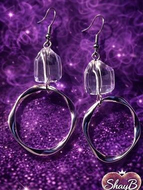 Clear Crystal & Silver Hoop Dangle Earrings - Clear/Silver